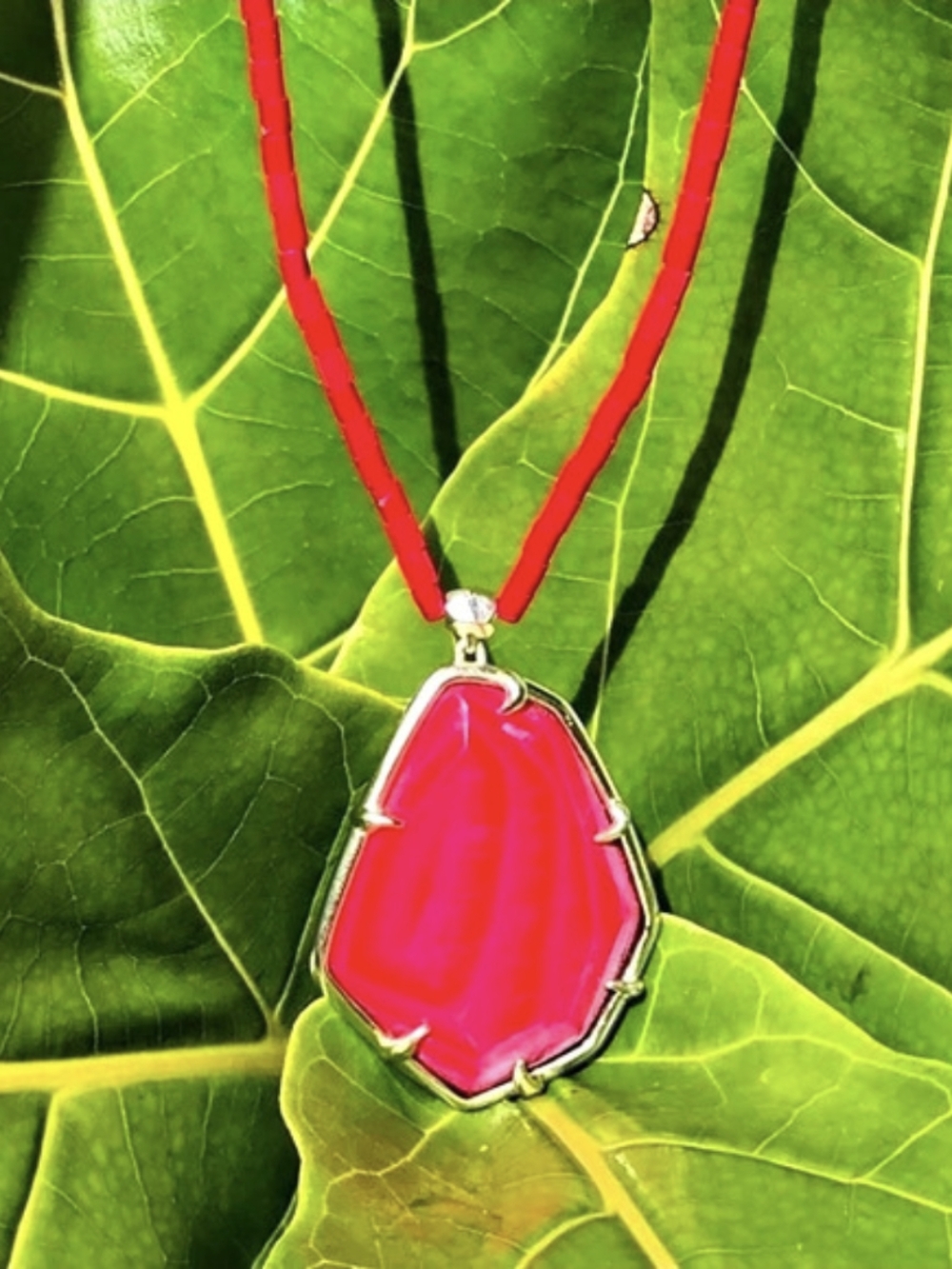 Vintage Kendra Scott Beatrix Long Pendant Necklace Red & Gold